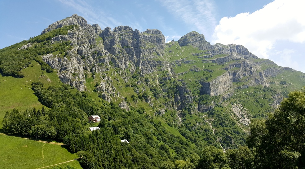 Lecco mountain ridge behind funicular